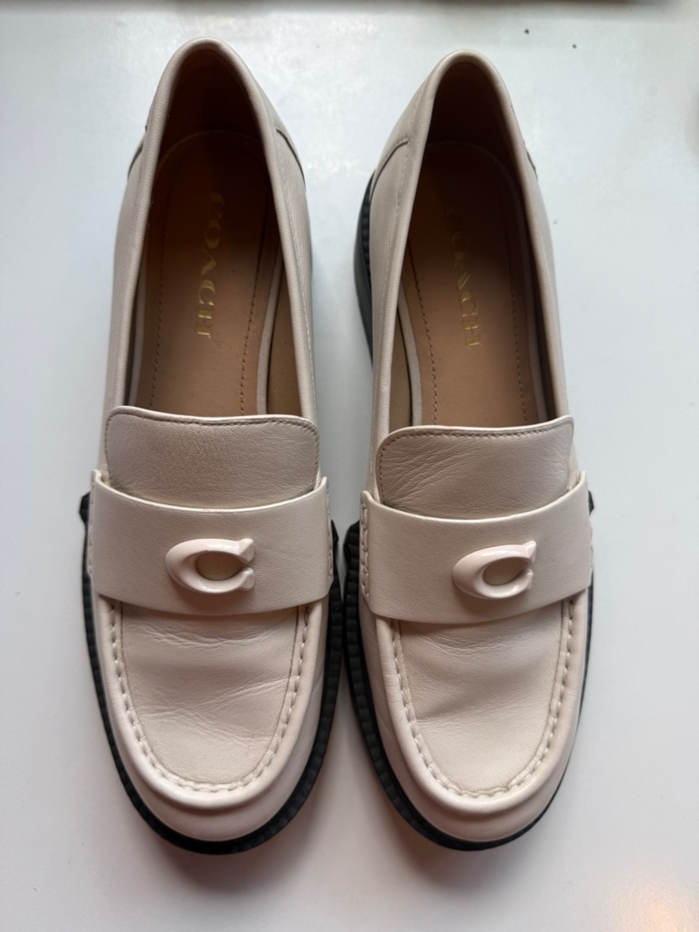 Coach Cream Leather Penny-Style Loafers